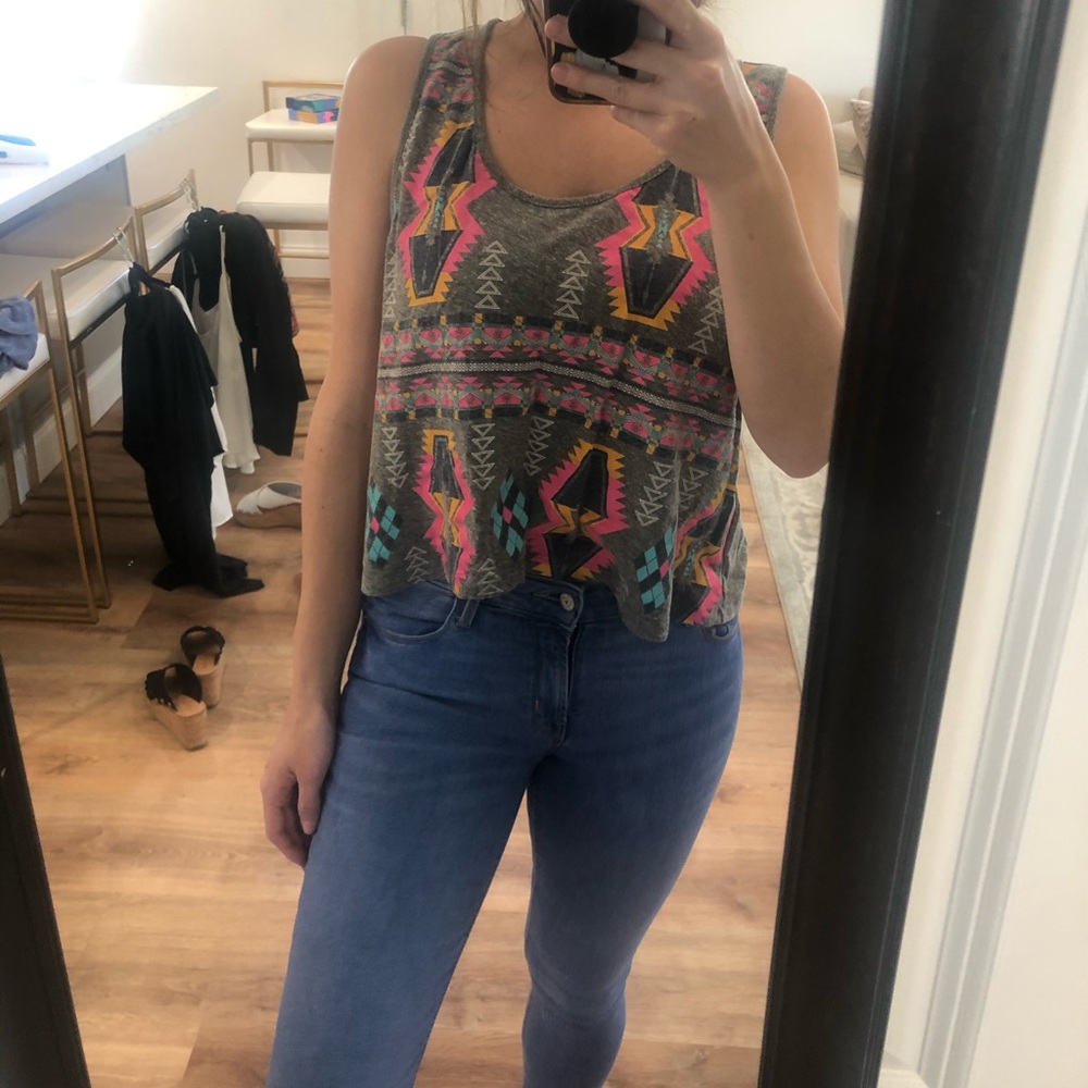Aztec Print Cropped Tank Top